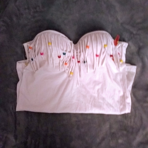 Fun retro bead fringe baendo/strapless top - Picture 2 of 10